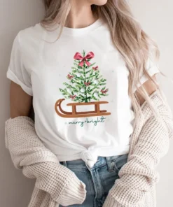 Merry and Bright Christmas Tree Tee Shirt