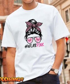 Messy Bun Glasses Wear Pink Cute Breast Cancer Awareness Classic Shirt