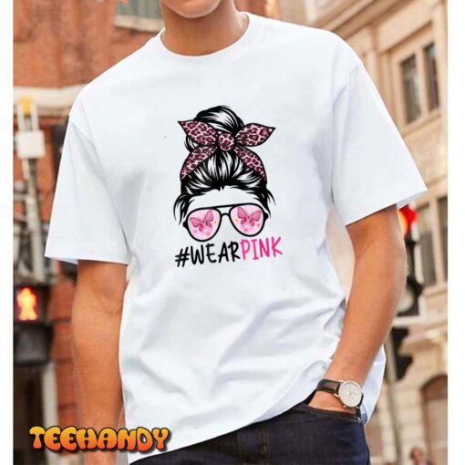 Messy Bun Glasses Wear Pink Cute Breast Cancer Awareness Classic Shirt