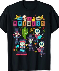 Mexican Papel Picado Banner -Cute Dia De Los Muertos Figures Tee Shirt