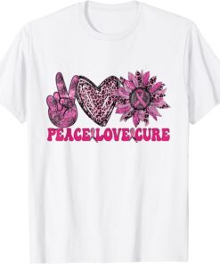 Peace Love Cure Sunflowe Pink Ribbon Cancer Breast Awareness T-Shirt