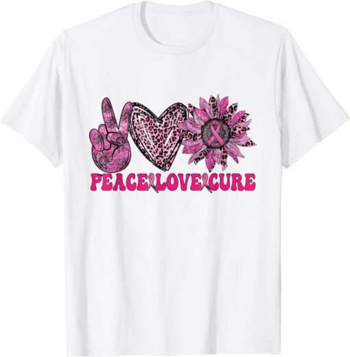 Peace Love Cure Sunflowe Pink Ribbon Cancer Breast Awareness T-Shirt