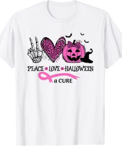 Peace Love Halloween and a Cure Breast Cancer Halloween Tee Shirt