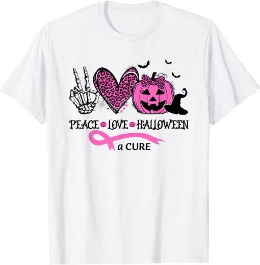 Peace Love Halloween and a Cure Breast Cancer Halloween Tee Shirt