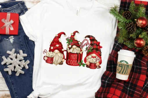 Pilgrim Gnome Christmas Hot Cocoa Gnomes Christmas Tee Shirt