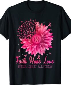 Pink Daisy Faith Hope Love Breast Cancer Awareness Ribbon Tee Shirt