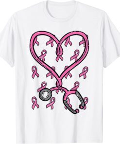 Pink Stethoscope Nurse Scrub Breast Cancer Awareness Tee Shirt