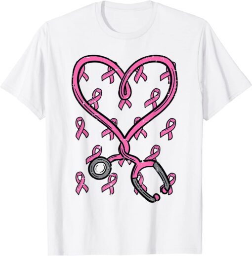 Pink Stethoscope Nurse Scrub Breast Cancer Awareness Tee Shirt