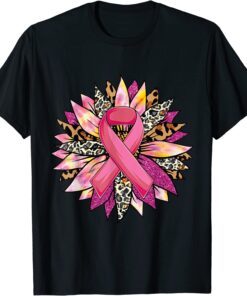 Pink Sunflower Breast Cancer Awareness Leopard Sunflower Tee Shirt