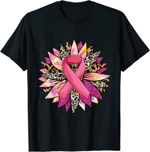 Pink Sunflower Breast Cancer Awareness Leopard Sunflower Tee Shirt