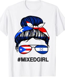 Puerto Rico Honduras Flag Puerto Rican Honduran Messy Bun Tee Shirt