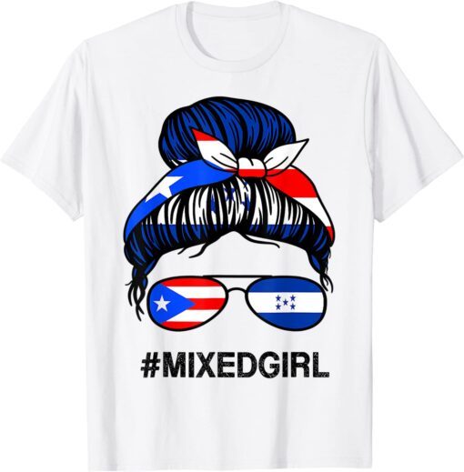 Puerto Rico Honduras Flag Puerto Rican Honduran Messy Bun Tee Shirt