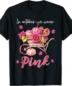 Pumpkin In October We Wear Pink Breast Cancer Warrior T-Shirt