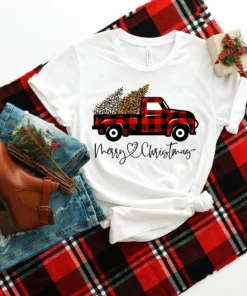 Red Buffalo Plaid & Leopard Merry Christmas Tee Shirt