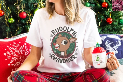 Retro Rudolph The Red Nosed Reindeer Christmas Tee Shirt