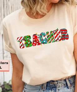 Retro Teacher Christmas Tee Shirt