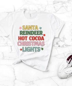 Santa Reindeer Hot Cocoa Christmas Lights Christmas Things Tee Shirt