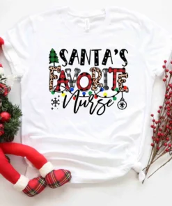 Santa's Favorite Nurse Merry Christmas Tee Shirt