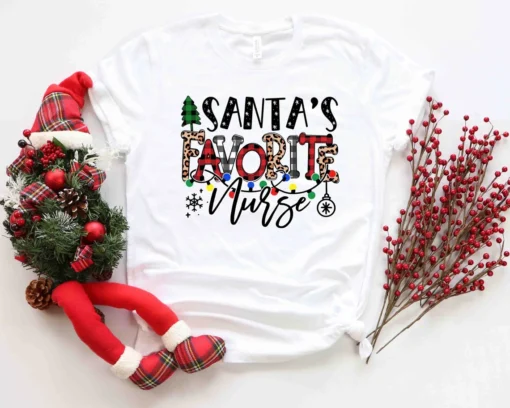 Santa's Favorite Nurse Merry Christmas Tee Shirt