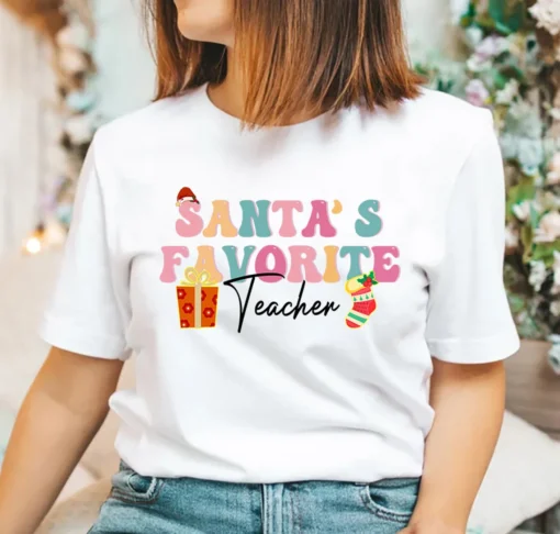 Santas favorite teacher christmas Tee Shirt