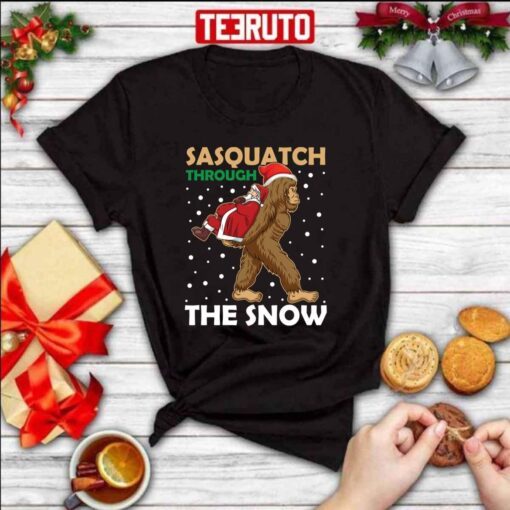 Sasquatch Through The Snow Santa Abduction Tee Shirt