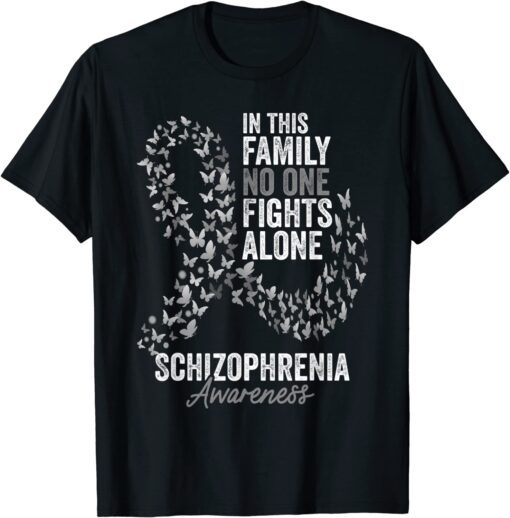 Schizophrenia Awareness Month Butterflies Silver Ribbon T-Shirt