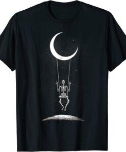 Skeleton Rock On Moon Spooky Halloween Rock Band Concerts Tee Shirt