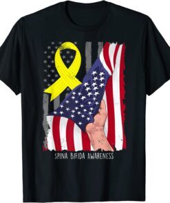 Spina Bifida Awareness Vintage American Flag Yellow Ribbon Tee Shirt