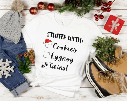 Stuffed with Twins Pregnancy Christmas reveal Tee Shirt