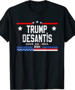 Trump Desantis 2024 save America USA Flag T-Shirt