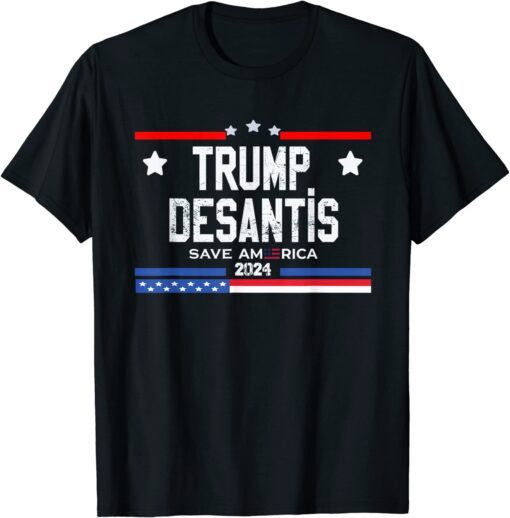 Trump Desantis 2024 save America USA Flag T-Shirt