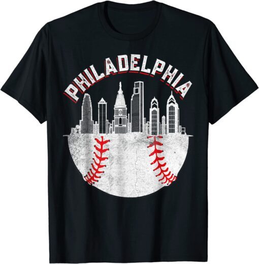 Vintage Philadelphia Baseball Skyline Retro Philly Cityscap Tee Shirt