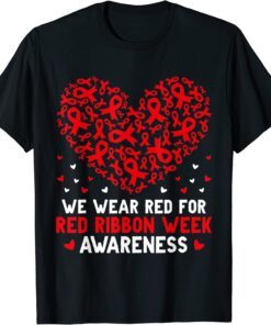 Wear Red For Red Ribbon Week Awareness Drug Free Cute Hearts Tee Shirt