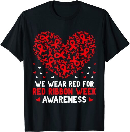 Wear Red For Red Ribbon Week Awareness Drug Free Cute Hearts Tee Shirt