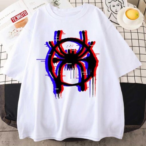 3d Neon Design Spiderverse Logo Spiderman Tee Shirt