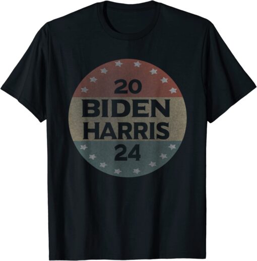 Biden Harris 2024 Vintage Distressed American Flag Button Tee Shirt