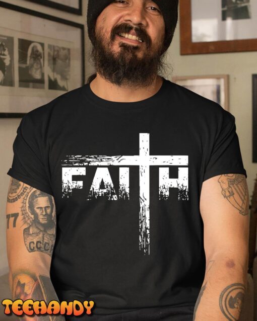 Faith Men’s Christian Cross Faith Distressed Religious T-Shirt