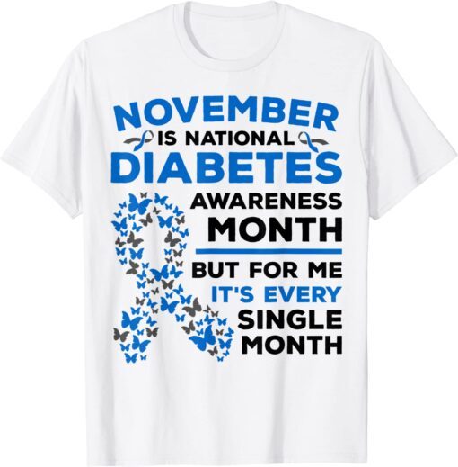 November Is Diabetes Awareness Month Diabetic Blue Ribbon Classic Shirt