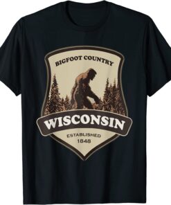 Printed On Back Wisconsin With A Bigfoot Or Sasquatch Tee Shirt