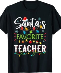 Santa's Favorite Teacher Christmas Santa Hat Light Tee Shirt