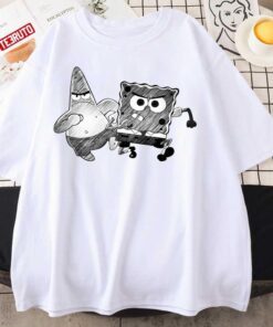 Spongebob And Patrick Black And White Art Tee Shirt