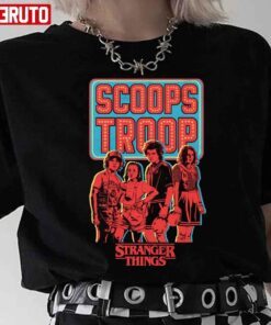 Stranger Things Scoops Troop Portrait Red Art Tee Shirt