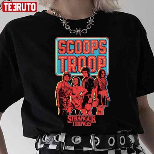 Stranger Things Scoops Troop Portrait Red Art Tee Shirt