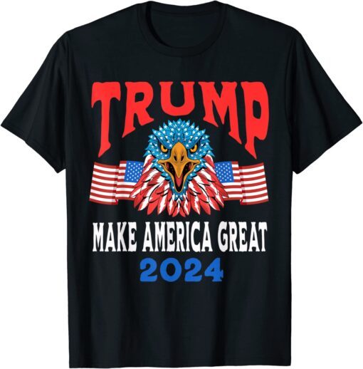 Trump 2024 T-Shirt Maga USA Republican American Flag Eagle Tee Shirt