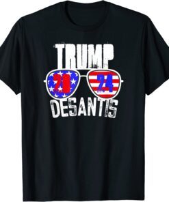 Trump Desantis 2024 - Cool Sunglasses American Flag Tee Shirt