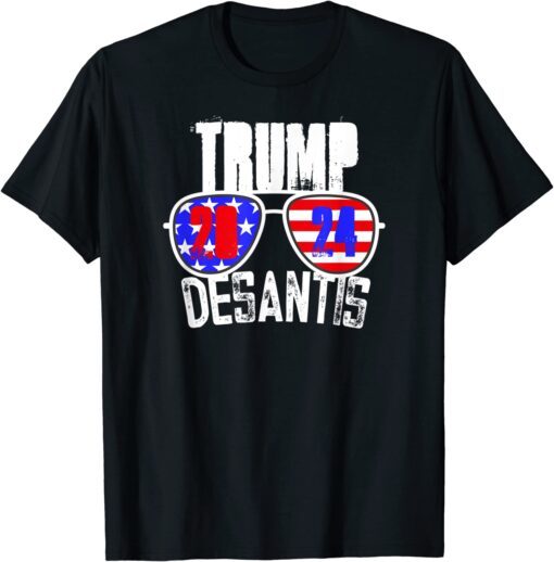 Trump Desantis 2024 - Cool Sunglasses American Flag Tee Shirt