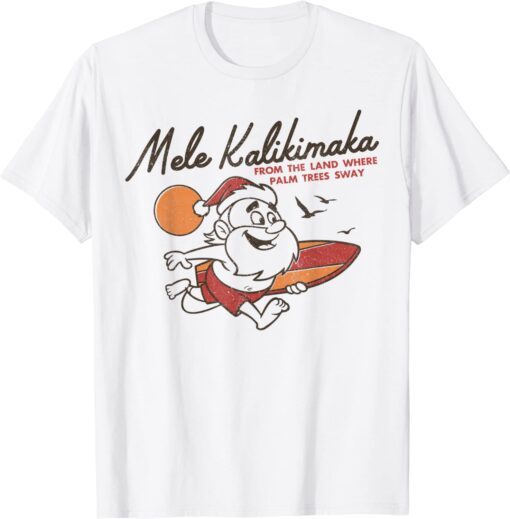 Vintage Cute Mele Kalikimaka Christmas Santa Surfing Costume Tee Shirt