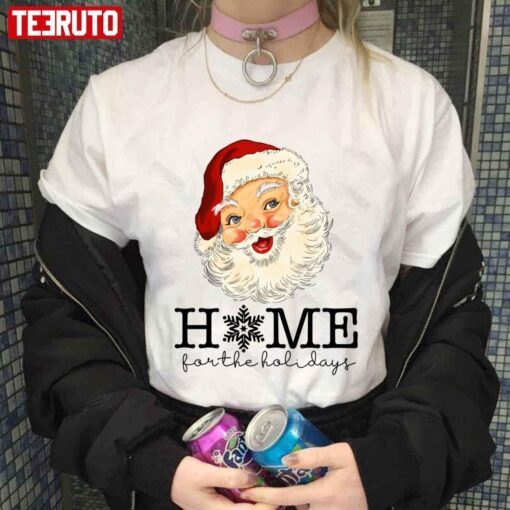 Vintage Santa Claus Home For The Holidays Christmas Tee Shirt