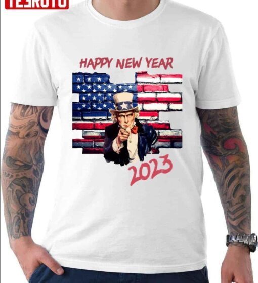 USA Flag Wall Happy New Year 2023 Usa T-Shirt