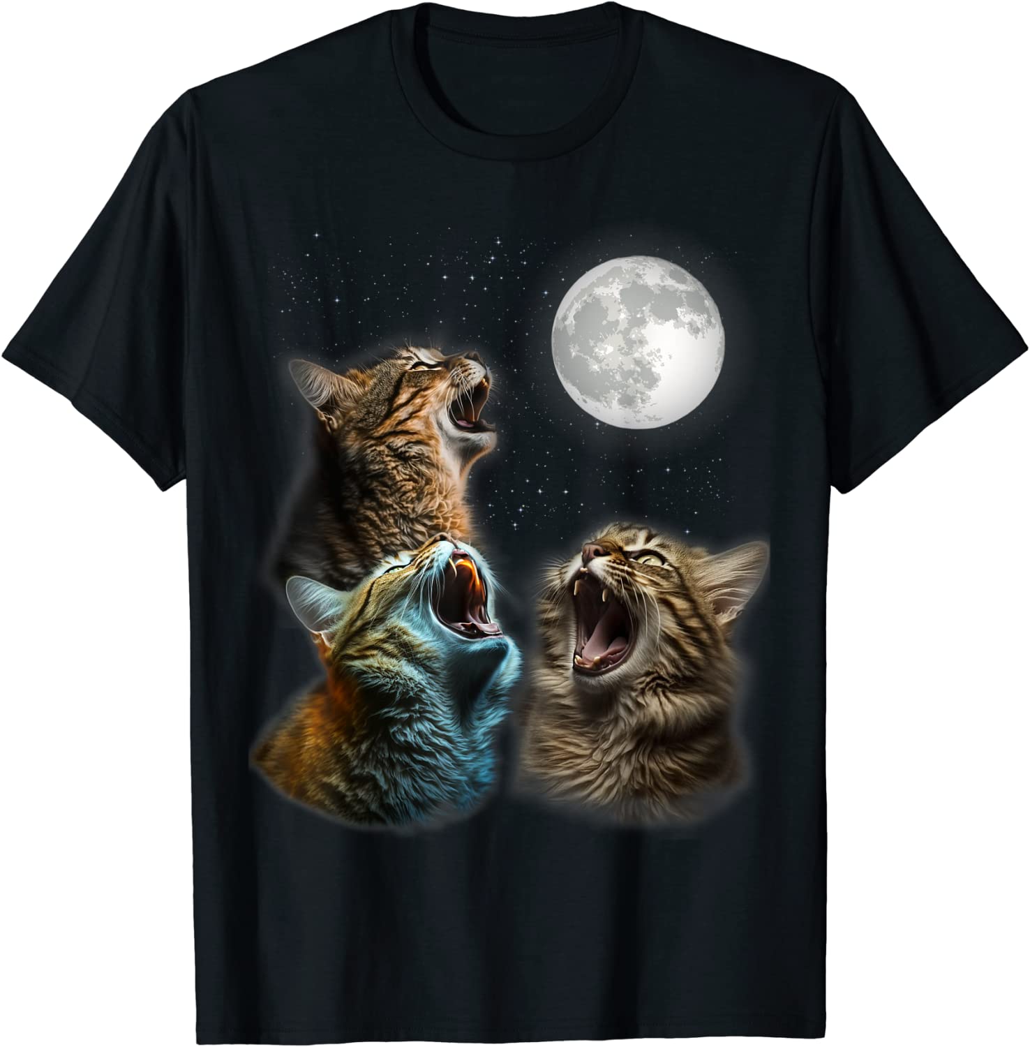 Cat Moon Three Cats Meowling At Moon - Cats Howling Tee Shirt ...